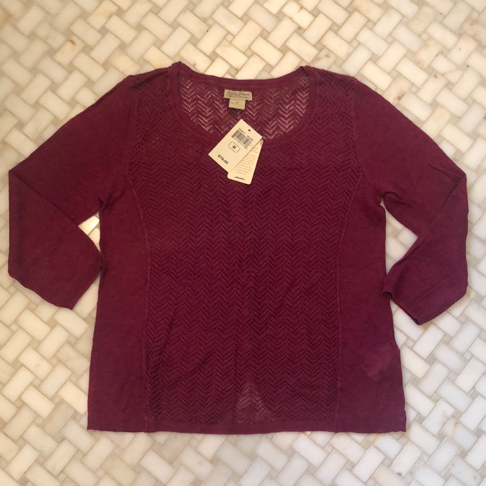NWT Lucky Brand sweater/top, button back, 3/4 sleeves, cranberry, size M.